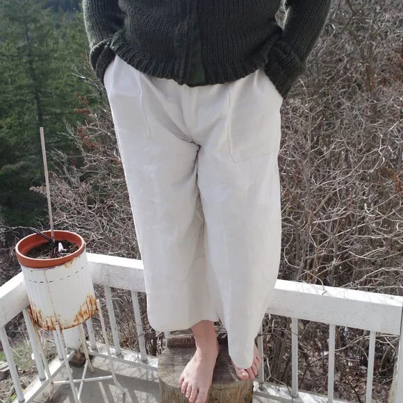 Linen Wide Leg Khaki Ladies Pants - Picture 2 of 9